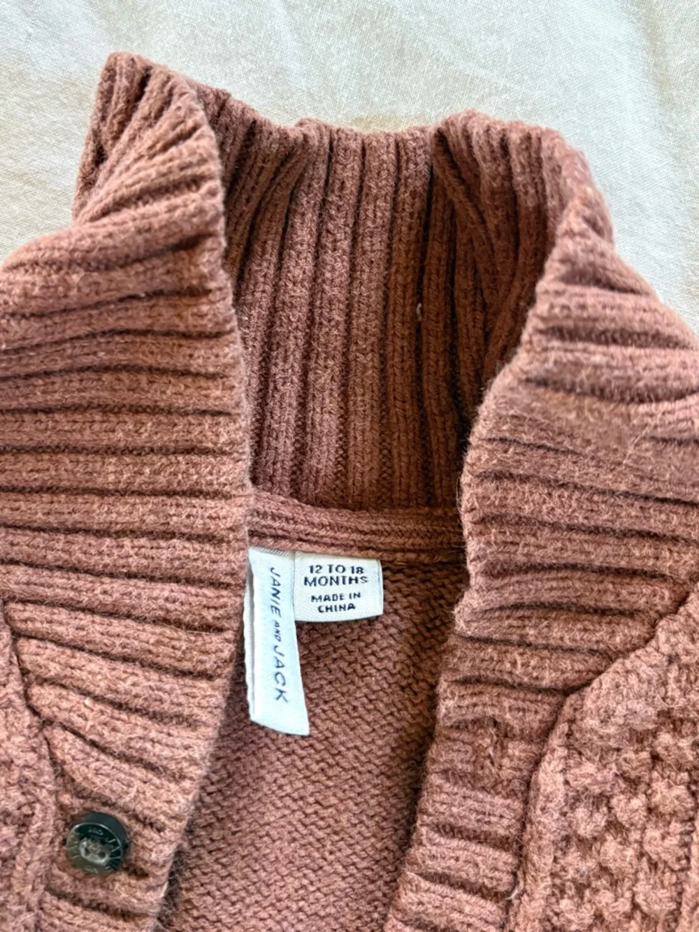 Janie and Jack Baby Cable Knit Shawl Collar Cardigan size 12-18 months